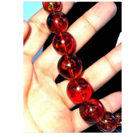 Necklace Saks Fifth Avenue Acrylic Beaded Art Deco Bead Graduated Marbleized B#8 - Picture 6 of 13